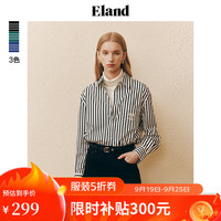 ELAND衣恋条纹衬衫女纯棉宽松小个子衬衣设计感小众美式上衣 黑色(19)Black S/160