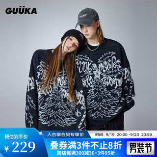 古由卡（GUUKA）潮牌创意仿貂毛针织毛衣男冬圣诞节活泼童趣上衣宽松百搭 黑色 厚款 2XL