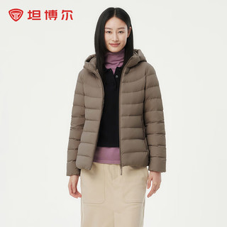 坦博尔2024轻薄羽绒服女连帽短款秋冬保暖外套TBF310238A 摩卡色 170/92A