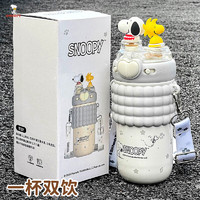 史努比（SNOOPY）保温杯女生带吸管316不锈钢儿童水杯男女高颜值双饮杯子 灰 灰 520ml 【直饮+双饮】