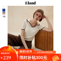 E·LAND 衣恋 ELAND衣恋针织T恤女H型v领镂空短袖2024夏季 象牙白/白色(39)Ivory L/170