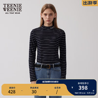 Teenie Weenie小熊2024年秋季时髦条纹中领长袖T恤贴身打底衫 藏青色 155/XS