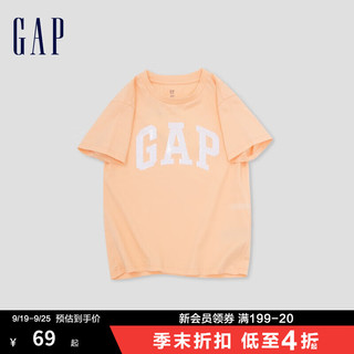 Gap 盖璞 女童2024夏季纯棉翻转亮片渐变色logo短袖T恤儿童装890374 橘色 140cm(M)亚洲尺码