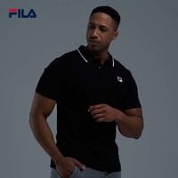 FILA 斐乐 夏男针织翻领Polo衫短袖棉基础款T恤上衣欧版 黑色 M