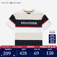 TOMMY HILFIGER汤米儿童童装男女童条纹短袖T恤TH2422671GS-001 浅卡棉