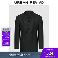UR2024秋冬新款男装时尚商务双排扣枪驳领西装外套UMF140064 正黑