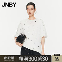 JNBY江南布衣【非遗】24秋T恤新中式蝴蝶刺绣棉质宽松5O8113810 100/本白 XS
