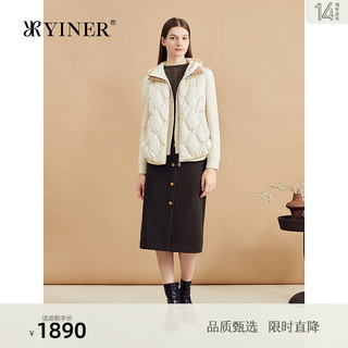 YINER音儿专选2024冬季设计感压线连帽蓬松感白鸭绒羽绒服 浅杏 46