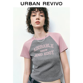 URBAN REVIVO 女士潮流休闲撞色字母印花短袖T恤 UWV440227 花灰 M