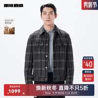 利郎骆驼绒毛呢大衣男短款冬季保暖格纹设计羊毛呢外套 黑灰（23DYR5061Y） 180/96A