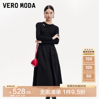 VERO MODA VEROMODA连衣裙女2024秋季女装新中式盘扣镂空A摆针织拼接长裙时尚优 黑色 175/92A/XL