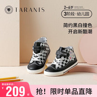 泰兰尼斯三狮春季棋盘格男童休闲鞋时尚板鞋儿童宝宝童鞋 黑/白 26码 鞋内长16.5cm 适合脚长15.5