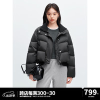 太平鸟女装缎面羽绒服2024冬针织拼接立领面包服气质保暖外套 黑色 XS