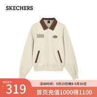 斯凯奇(Skechers)2024秋季女棒球服翻领单排扣灯芯绒L324W052 浅棕色/0046 XL