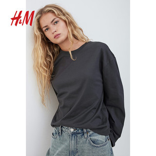 H&M2024秋季女士棉质长袖上衣1240497 深灰色 155/80