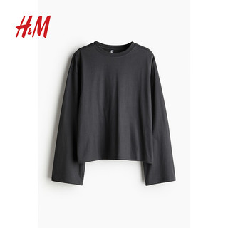 H&M2024秋季女士棉质长袖上衣1240497 深灰色 155/80