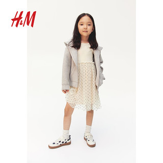 H&M2024夏季童装大童女童薄纱连衣裙1237555 奶油色/波点 140/68