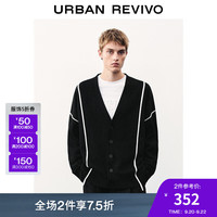 UR2024秋冬男装轻熟风撞色条纹超宽松针织开衫UMV930023 正黑 S(XS-S)