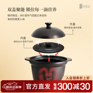 陆宝 陶瓷锅入门款双盖煮饭煲汤砂锅养生陶锅3.5L家用乔迁圆耳双层 3.5升 双层盖 EWRP00303BK