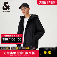 杰克·琼斯（JACK&JONES）秋冬保暖潮流运动纯色连帽立领休闲棉服外套男装224309010 E40 黑色 180/100A/L