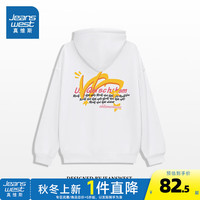 真维斯男装2024秋季 个性印花图案长袖连帽宽松卫衣女G2 白色810A 175/96A/L