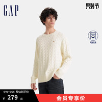 Gap男装2024秋冬新款可机洗罗纹绞花毛衣简约复古针织上衣678655