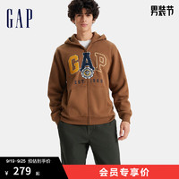 Gap男女装2024秋冬新款抓绒撞色刺绣印花logo连帽卫衣外套676203 棕色 185/108A(XXXL)亚洲尺码