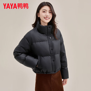 鸭鸭羽绒服鸭鸭（YAYA）羽绒服女短款2024年冬季小个子时尚潮流立领防风保暖外套XH 黑色 155/80A(S)