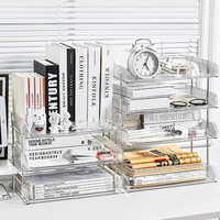索尔诺（suoernuo）亚克力透明桌面文件收纳架书桌置物架办公室书本抽屉资料整理盒子 8030三矮一高