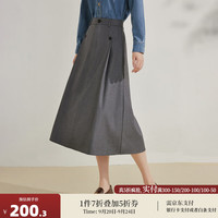 茵曼（INMAN）极简风纽扣设计压褶半身裙女2024秋季通勤百搭中长a字裙 淡灰色 XL