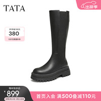 他她（TATA）英伦厚底骑士靴女靴显瘦长筒靴高筒靴2024冬GJX01DG4 黑色 36