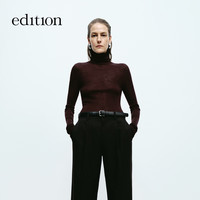 edition【精英衣橱系列】2024冬季云朵羊毛高领毛衣打底衫 红咖色 XS/155