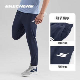 斯凯奇丨Skechers夏男子经典印花运动长裤透气吸湿速干户外百搭裤子碳黑 海军蓝/00DU XXL