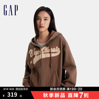 Gap女装2024秋冬刺绣logo抓绒连帽卫衣经典款休闲外套600760 棕色 170/88A(L)亚洲尺码