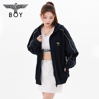 BOY LONDON【黄金之鹰】24秋新品男女同款外套烫金宽松连帽开衫卫衣N06901