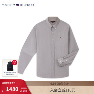 TOMMY HILFIGER24秋冬男装棉羊绒混纺犬牙纹商务休闲衬衫MW0MW38764 灰色RBN M