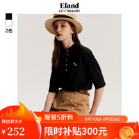 ELAND衣恋短袖t恤女夏季修身撞色刺绣polo领短袖上衣女 黑色(19)Black XS/155