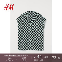 H&M 女装衬衫秋季女简约宽松棉质古巴领无袖衬衣1000677 浅绿色/黑色格纹