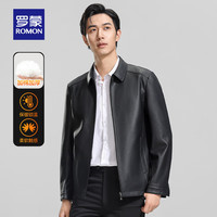 罗蒙(ROMON)加棉仿PU皮皮衣男秋冬商务休闲易打理皮夹克保暖外套 黑色 195