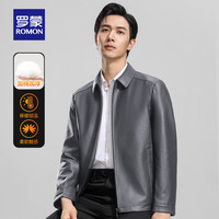 罗蒙(ROMON)加棉仿PU皮皮衣男秋冬商务休闲易打理皮夹克保暖外套 卡其绿 170