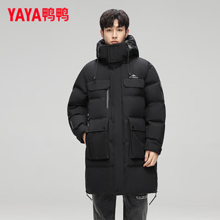 鸭鸭（YAYA）羽绒服男中长款2024年冬季时尚休闲可拆卸帽加厚保暖外套HG 黑色 175/92A(L)