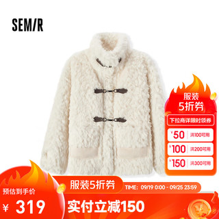 Semir 森马 外套女仿兔毛仿麂皮拼接复古2024新款冬季宽松立领夹克温柔系 白色调00311 160/84A/M