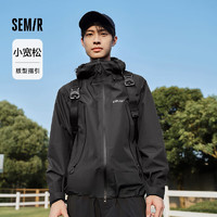 Semir 森马 张新成同款|冲锋衣男户外三防夹克24秋新款情侣连帽外套夹克上衣 黑色90001 175/92A/L