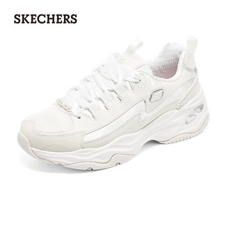 SKECHERS 斯凯奇 女鞋厚底增高黑白色珍珠熊老爹鞋896156 白色/银色/WSL 36