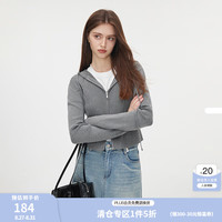 范思蓝恩秋季小妖精美式连帽开衫卫衣女春秋季鱼骨收腰短款针织上衣秋装 灰色 M