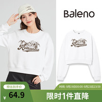 班尼路圆领卫衣女2024春秋休闲显瘦宽松正肩高腰短款百搭上衣 白-浪漫复古山峰 L