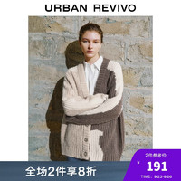 URBAN REVIVO UR2024春季新款女装撞色拼接设计感纽扣V领针织开衫UWH940013