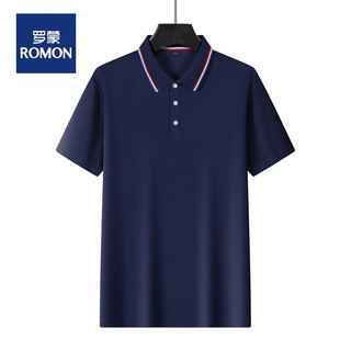 ROMON 罗蒙 夏季polo衫短袖男士翻领纯色T恤企业文化衫 藏青 XL（130~145斤）