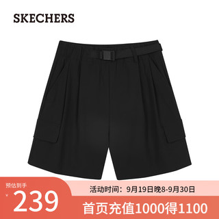 SKECHERS 斯凯奇 短裤女夏季显瘦小个子热裤休闲运动裤L124W056 碳黑/0018 M