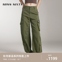 MISS SIXTY2024秋季休闲长裤女高腰口袋阔腿裤复古美式工装风 军绿 XS
